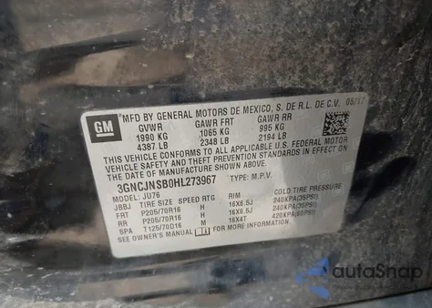 2017 Chevrolet Trax Ls из США, поврежденный, VIN 3GNCJNSB0HL273967